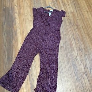 Anthropologie If By Sea cranberry polka dot work romper.